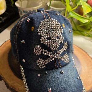 Denim Skull & Cross Bling Baseball Cap